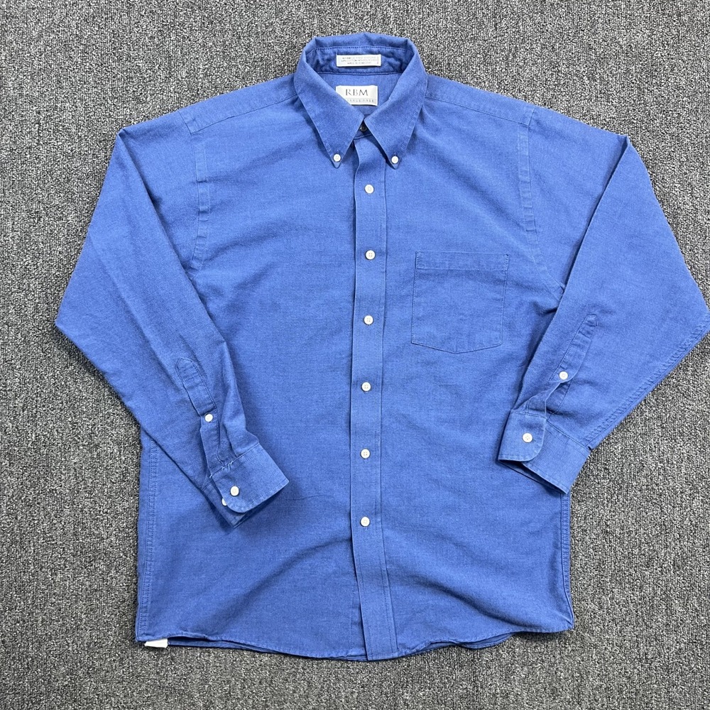 RBM Vintage Aesthetic Oxford Shirt 15.5 32-33 Blue Button Down Business Casual